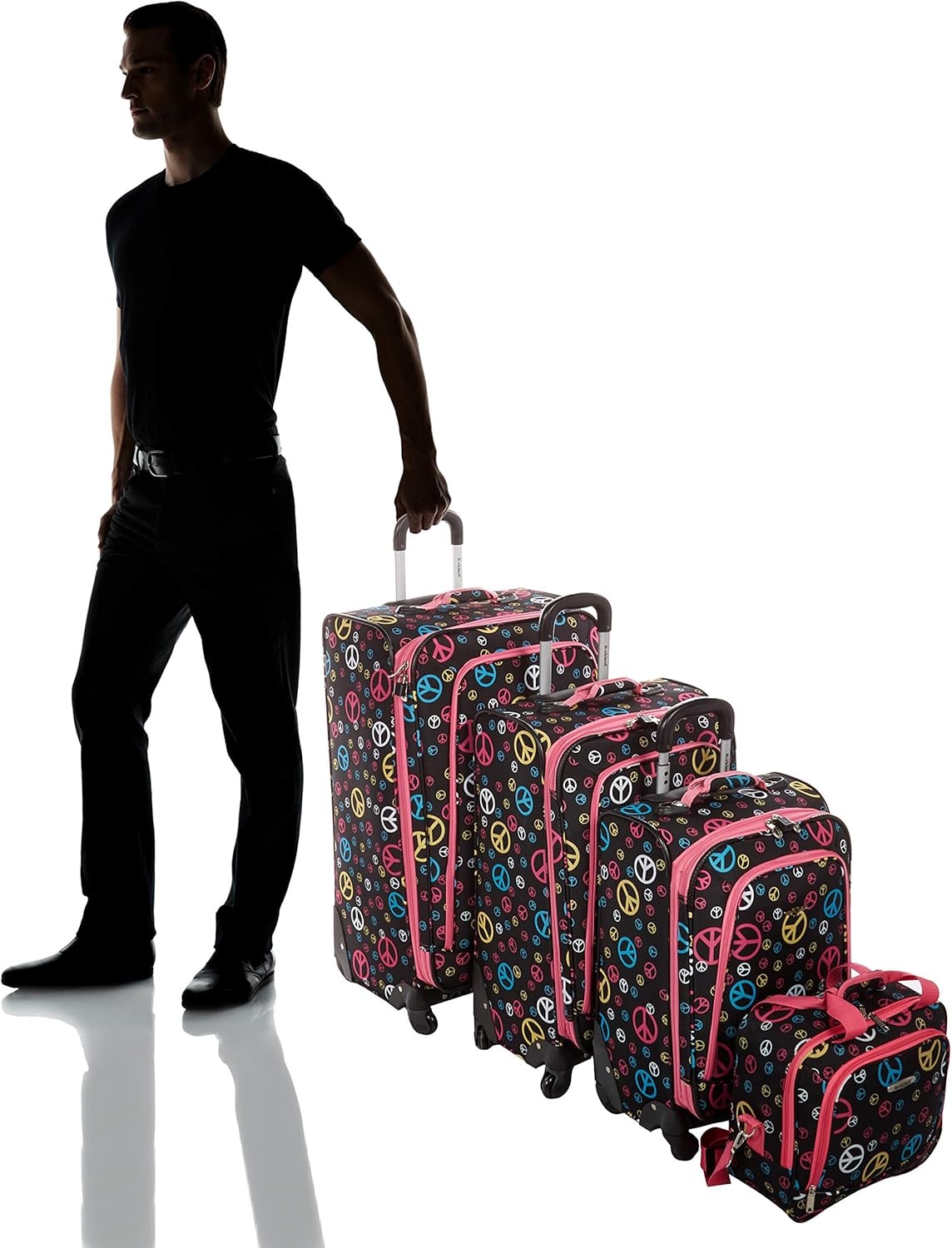imageRockland Fusion Softside Spinner Wheel Luggage Peace 3Piece Set 202428Peace