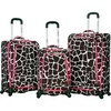 Rockland Fusion Softside Spinner Wheel Luggage, Peace, 3-Piece Set (20/24/28)(Pink Giraffe)