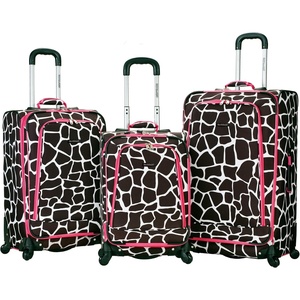 Rockland Fusion Softside Spinner Wheel Luggage, Peace, 3-Piece Set (20/24/28)(Pink Giraffe)